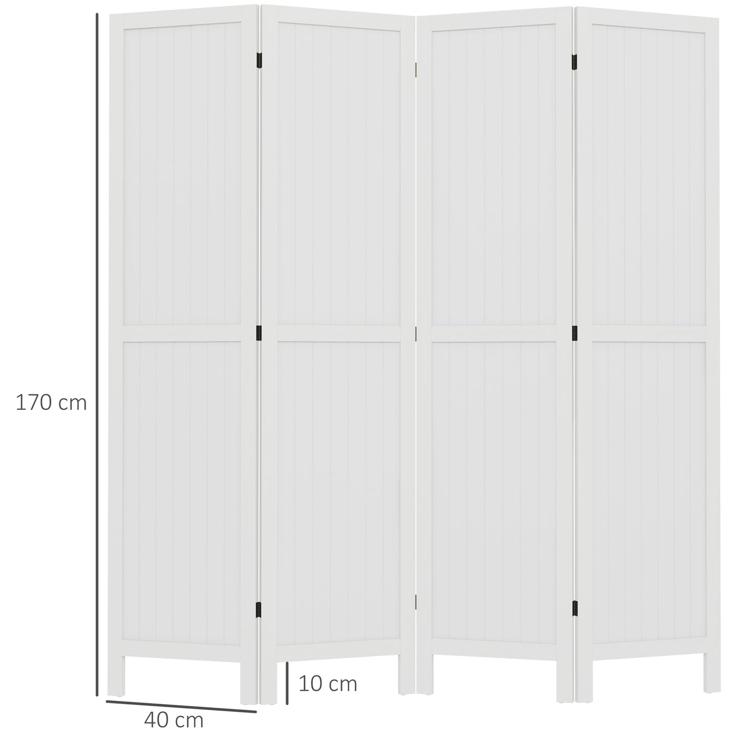 Houten Kamerscherm – Roomdivider – Scheidingswand – Ruimteverdeler – Privacy Scherm – 4 Panelen – Paulownia Hout – Wit – Opvouwbaar – 160 x 170 cm