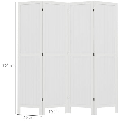 Houten Kamerscherm – Roomdivider – Scheidingswand – Ruimteverdeler – Privacy Scherm – 4 Panelen – Paulownia Hout – Wit – Opvouwbaar – 160 x 170 cm
