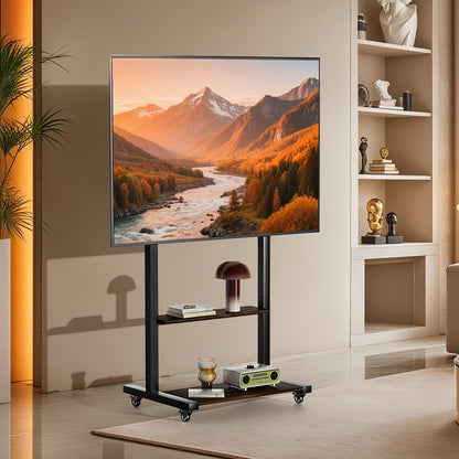 TV-standaard – Mobiele TV-wagen – Verrijdbare TV-houder – Verstelbare TV-voet – TV-meubel – Verstelbare Hoogte 80-108 cm – Stevig Metaal & Houtlook Frame – Voor 40-100 inch TV’s</s>