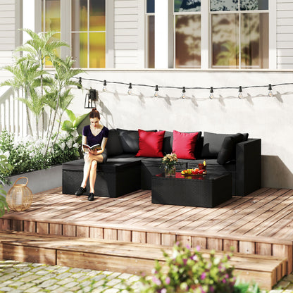 Tuinmeubelen – Loungeset – Balkonset – Zitgroep – Tuinset – PVC Rattan – 5-Delige Set – Inclusief Kussens