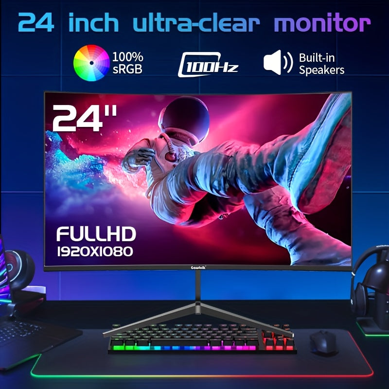 24 inch Curved Monitor – Gaming Monitor – PC Scherm – Beeldscherm – Computer Monitor – 100Hz Verversingssnelheid – Full HD 1080p Resolutie