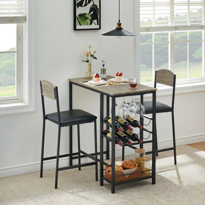 2-in-1 Counter Height Bar Table Set with Storage Shelf & Wine Rack - Space-Saving 3pcs Modern Dining Table with Cup Holders, Foldable Design