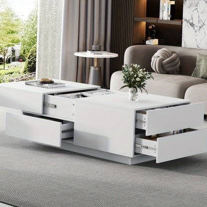 Salontafel – Koffietafel – Tafel – Woonkamertafel – Lounge tafel – Schuifblad – 4 Lades – Modern Wit – Compact 90x55x45 cm