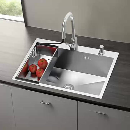 Onderbouw Spoelbak – Keukenspoelbak – Enkele Kom – RVS Spoelbak – Inbouw Spoelbak – 80x50x22 cm – Roestvrij Staal – Inclusief Zeepdispenser & Uittrekbare Kraan