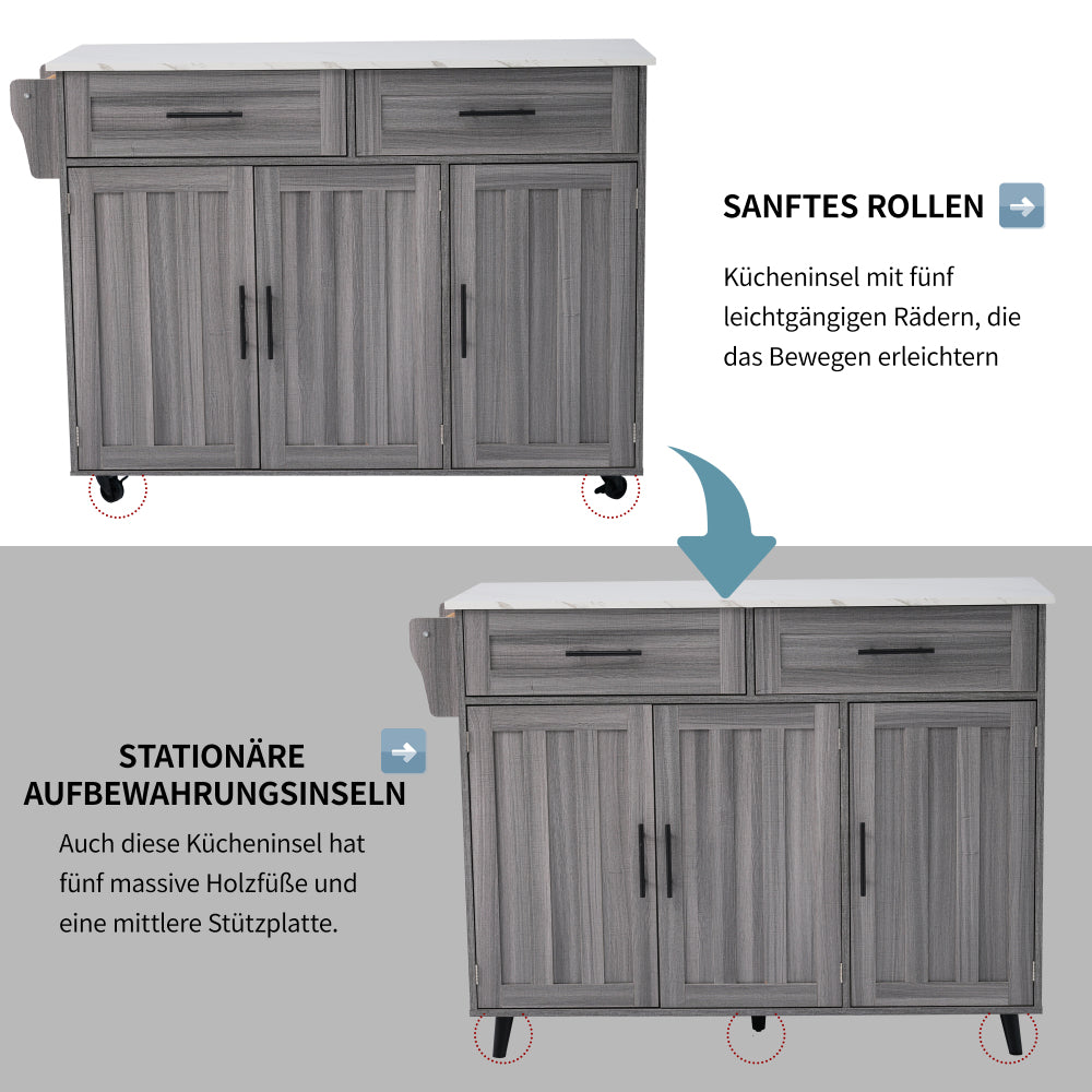 Keukentrolley – Keukenwagen – Keukenkast – Serveerwagen – Opbergtrolley – Inklapbaar Tafelblad – 5 Wieltjes Mobiliteit – Ruimtebesparend Design – Duurzaam Niet-Houten Materiaal – Khaki Grijs met Gouden Poten