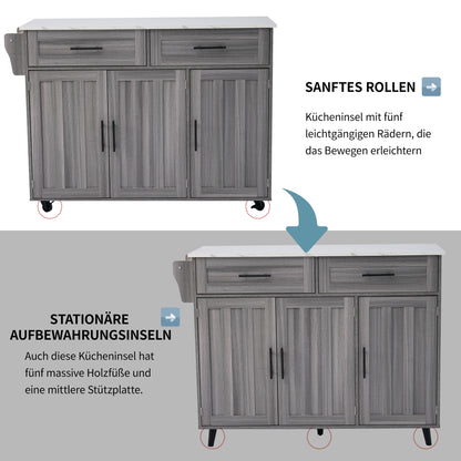 Keukentrolley – Keukenwagen – Keukenkast – Serveerwagen – Opbergtrolley – Inklapbaar Tafelblad – 5 Wieltjes Mobiliteit – Ruimtebesparend Design – Duurzaam Niet-Houten Materiaal – Khaki Grijs met Gouden Poten