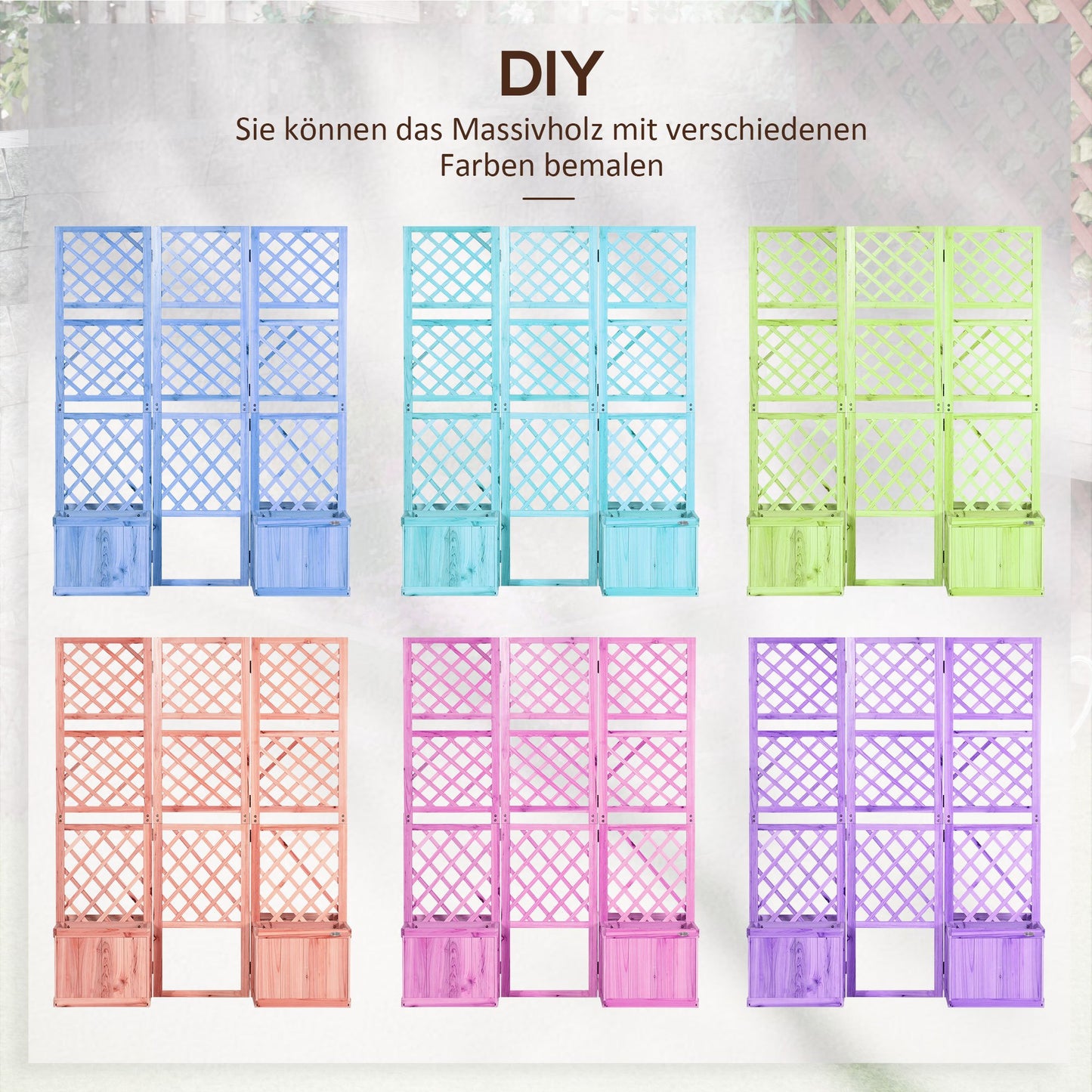 Tuinscherm – Privacy Scherm – Tuinafscheiding – Vouwscherm – Bloembak Scherm – Drievoudig Vouwbaar – Natuurlijk Hout – 133x62x165 cm – 4 Geïntegreerde Bloembakken