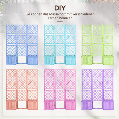 Tuinscherm – Privacy Scherm – Tuinafscheiding – Vouwscherm – Bloembak Scherm – Drievoudig Vouwbaar – Natuurlijk Hout – 133x62x165 cm – 4 Geïntegreerde Bloembakken