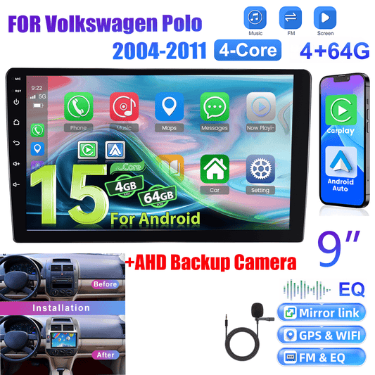 9” Android Autoradio – Multimedia Speler – Car Stereo – Touchscreen Radio – Double Din Unit – Met Draadloze CarPlay & Android Auto – AHD Achteruitrijcamera & GPS Navigatie