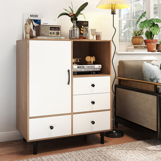 Opbergkast – Opbergmeubel – Ladenkast – Opbergunit – Kast – Modern Design – 4 Laden – Open Vak – Verhoogde Metalen Poten – Multifunctioneel – Wit