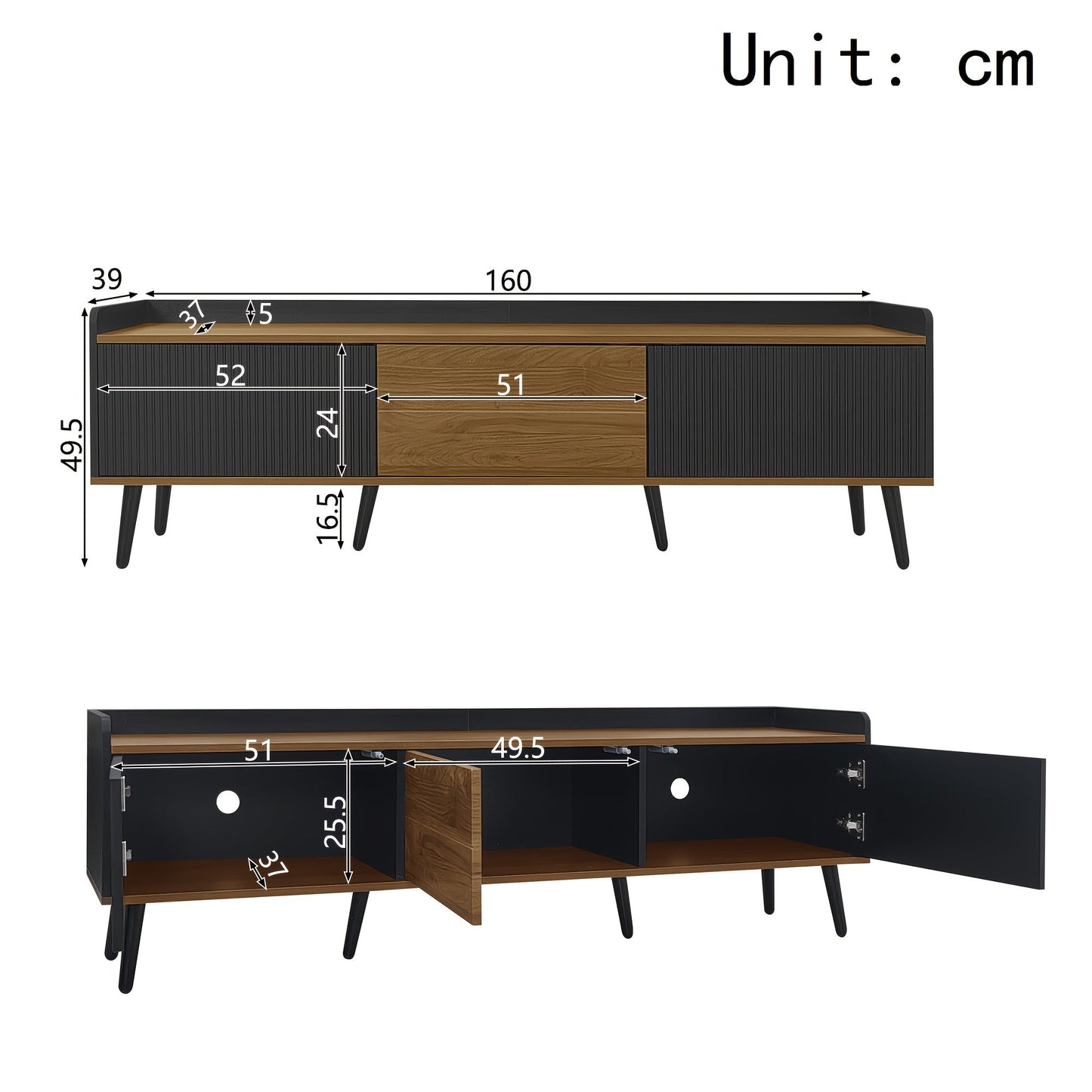 Tv Meubel – Tv Kast – Tv Meubel met Opbergruimte – Tv Dressoir – Mediameubel – Stevig Bamboe – Ruimtebesparend Design – Zwart/natuurlijk bruin – Vrijstaand – 68,5 cm Hoog – Kabelmanagement
