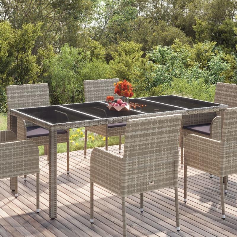 Tuintafel – Buiten Tafel – Tuinmeubel – Terrastafel – Rattan Tafel – Grijs – Weerbestendig Poly Rattan – Glas Tafelblad 190x90x75 cm