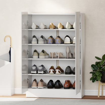 Schoenenrek – Schoenenkast – Schoenopberger – Schoenstelling – Schoenenplank – Wit Houten 5-Lagen – Verstelbare Planken – Geschikt Voor 20 Paar Schoenen