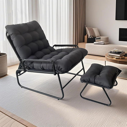 Relaxstoel – Lounge Stoel – Fauteuil – Ligstoel – Schommelstoel – Verstelbaar Met Voetenbank – Ergonomische Armleuningen – Duurzaam Metalen Frame – Zacht Kussen – Geschikt Binnen Buiten – Grijs Zwart