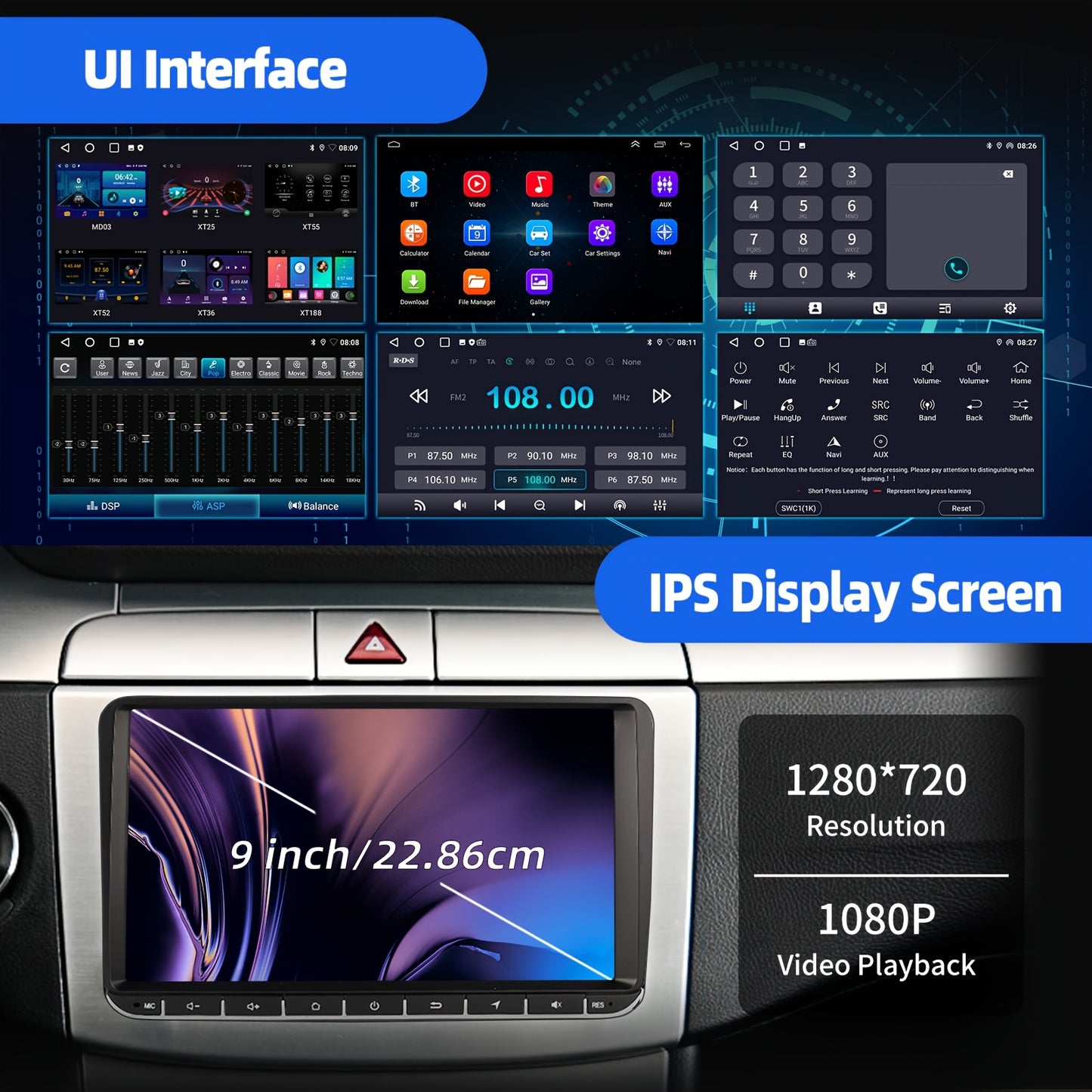 2DIN Autoradio – Auto Stereo – Multimedia Speler – Dashboard Camera – Navigatie Systeem – 9 Inch IPS Touchscreen – Draadloze CarPlay & Android Auto