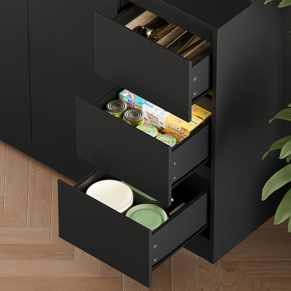 Dressoir – Ladekast – Opbergkast – Buffetkast – Keukenkast – 180x100x38,5 cm – Spaanplaat En Veiligheidsglas