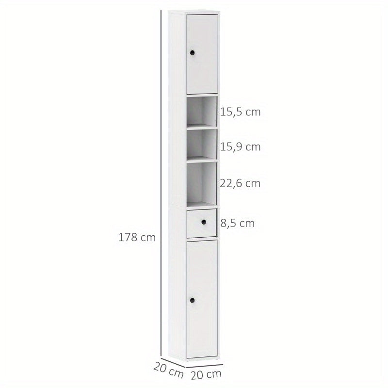 Badkamerkast – Smalle Kast – Opbergkast – Badkamermeubel – Opbergmeubel – Verstelbare Planken – Ruimtebesparend 20x20x178 cm – Modern Wit