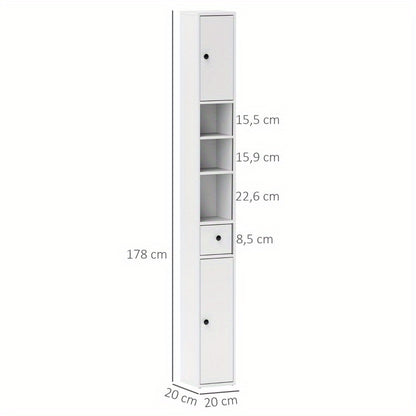 Badkamerkast – Smalle Kast – Opbergkast – Badkamermeubel – Opbergmeubel – Verstelbare Planken – Ruimtebesparend 20x20x178 cm – Modern Wit