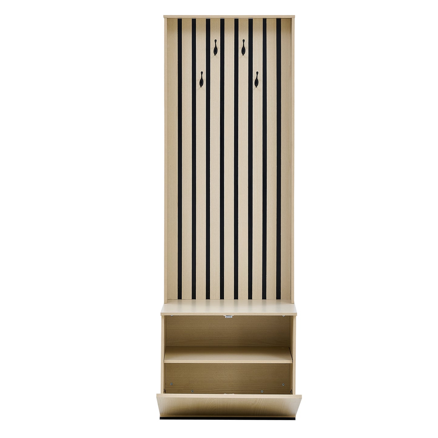 BTM Hallway Coat Rack, Coat Panel with Bench and Storage Space, Wood-Look Coat Furniture with 4 Hooks and Soft Cushion, Modern Design, 179.5 cm