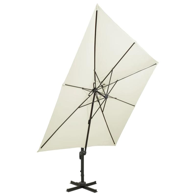 Dubbele Dak Parasol – Tuinparasol – Zandkleurige Parasol – Buitenparasol – Aluminium Frame – 300x300 Cm – Draaibaar En Kantelbaar