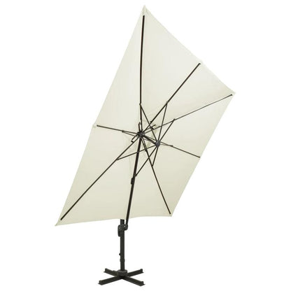 Dubbele Dak Parasol – Tuinparasol – Zandkleurige Parasol – Buitenparasol – Aluminium Frame – 300x300 Cm – Draaibaar En Kantelbaar