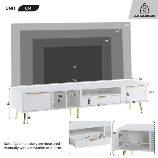 Tv-kast – TV Meubel – Media Kast – Entertainment Meubel – Luxe Verticale Kast – Geschikt voor TV’s tot 80 inch – Mat Wit Met Honeycomb Design