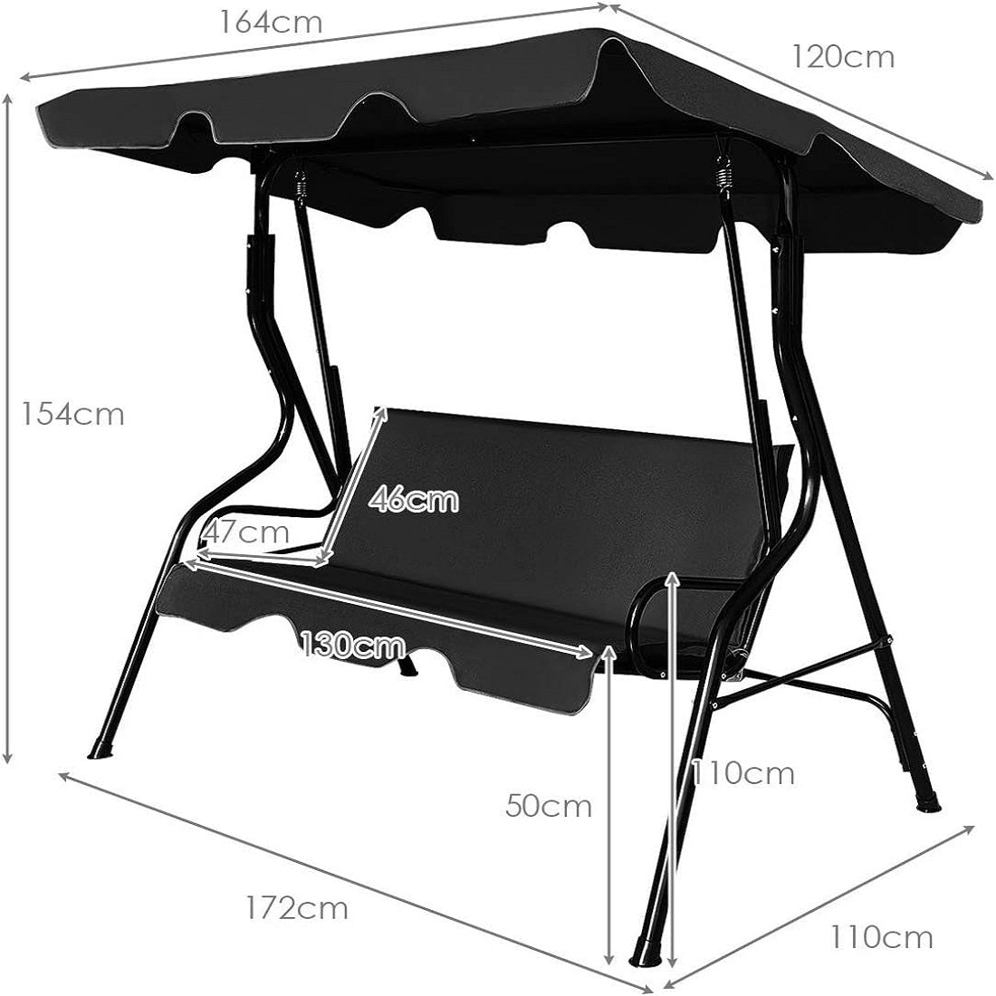 Schommelstoel – Schommelstoelen – Relaxstoel – Fauteuil – Voedingsstoel – 3 Persoons – Verstelbaar Zonnedak – Stevig Metalen Frame