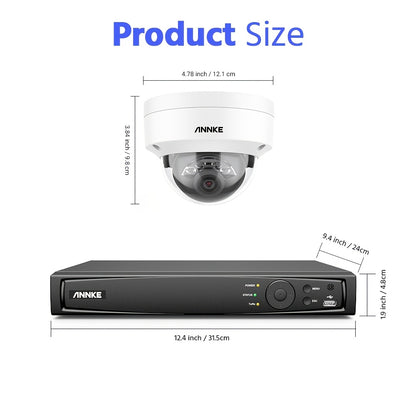 Beveiligingscamera Set – Bewakingscamera – IP Camera Systeem – Dome Camera – CCTV Beveiliging – 4x 3K/5MP PoE Camera’s – 8-kanaals NVR met 4TB HDD – Personen- en Voertuigdetectie – Nachtzicht Tot 30,5 Meter