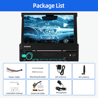 Autoradio – Car Stereo – Multimedia Speler – 1 DIN Radio – Auto Audio – Android 14 – 7 Inch Uitschuifbaar IPS Scherm – Draadloze CarPlay & Android Auto