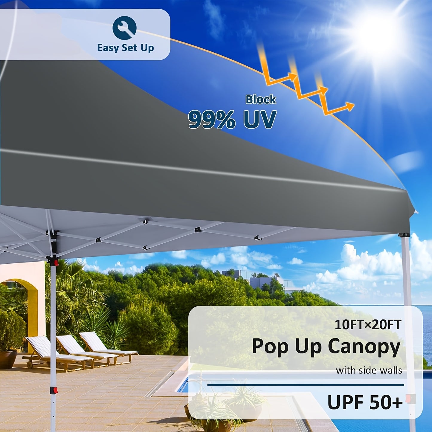 Partytent – Paviljoen – Easy Up Tent – Feesttent – Tuintent – 3x6 Meter – Waterdicht Polyester – Met 6 Afsluitbare Zijwanden