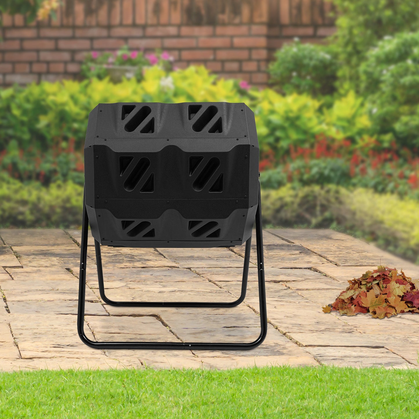 Heavy-Duty Compostbak – Composthoop, Compostvat, Tuincomposteerder, Compostton – Zwart, 133 L – Dubbele Kamers, Weerbestendig Kunststof
