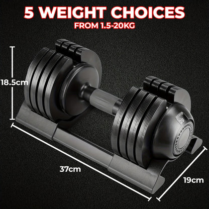 Verstelbare Dumbbell – Halter – Gewicht – Krachttrainer – Fitnessgewicht – 20 kg – Antislip Handgreep – Stabiele Basis