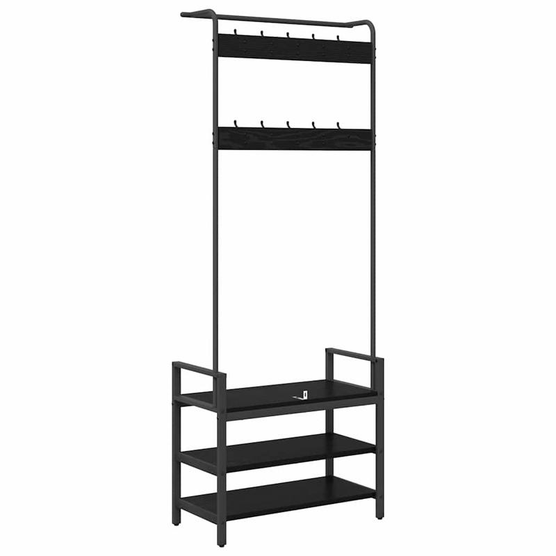 Kapstok Zwart Eiken – Garderobe Standaard – Jasrek – Schoenenrek – Halmeubel – Compact Ontwerp – Duurzaam Gelamineerd Hout – 75x34x184 cm