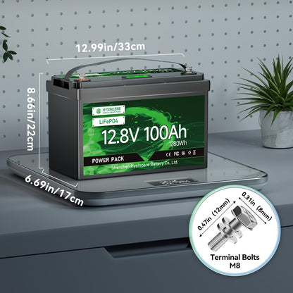 LiFePO4 Accu – Lithium Accu – Bootaccu – Camper Accu – Zonne-energie Accu – 12,8V 100Ah – Geavanceerd BMS – Hoogwaardige A+ Cellen