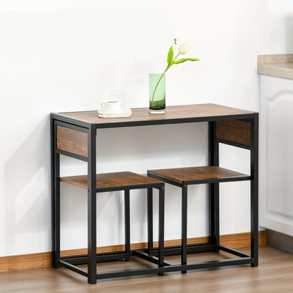 Eetkamerset – Eettafel met 2 Stoelen – 3-Delige Set – Keukentafelset – Woonkamermeubilair – Natuurlijke Kleur – Compact Formaat – Duurzaam Metaal
