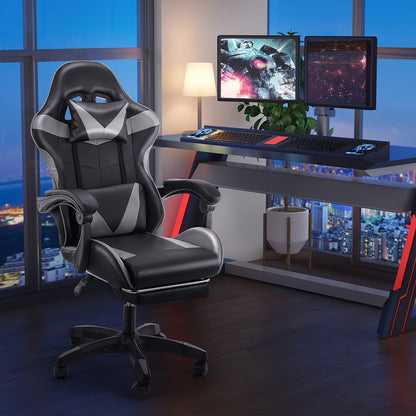 Gaming Stoel – Gamestoel – Gaming Chair – Game Stoel – Bureaustoel – Ergonomisch Ontwerp – Verstelbare Hoogte & Kantelbare Rugleuning – Zwart-Grijs