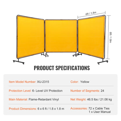 Lasgordijn – Lasscherm – Veiligheidsscherm – Lasgordijnwand – Lasafscherming – 3 Panelen 1,8x1,8 m – Vlamvertragend Vinyl – 6 Niveau UV-Bescherming