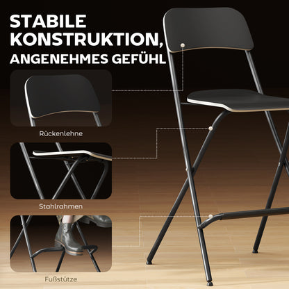 Barkruk – Barstoel – Kruk – Zitkruk – Inklapbare Barkrukken – Set Van 2 – Zwart Stalen Frame – Ruimtebesparend En Stevig