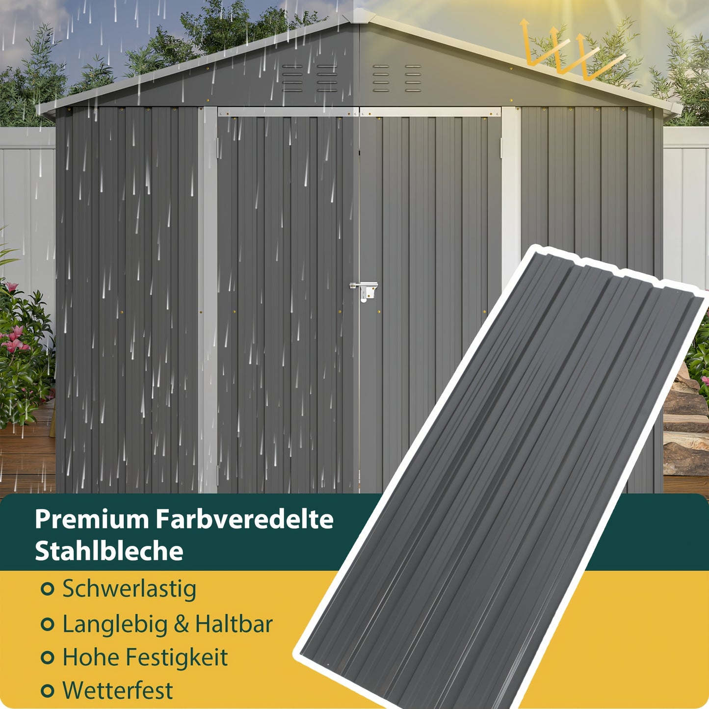 Tuinhuisje – Tuinschuur – Berging – Gereedschapsschuur – Metaal – Weerbestendig Staal – Ventilatie – Met Slot – 244x183 cm – Grijs