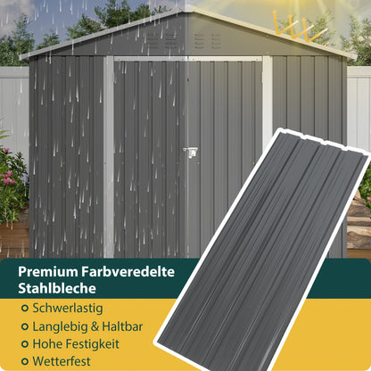 Tuinhuisje – Tuinschuur – Berging – Gereedschapsschuur – Metaal – Weerbestendig Staal – Ventilatie – Met Slot – 244x183 cm – Grijs