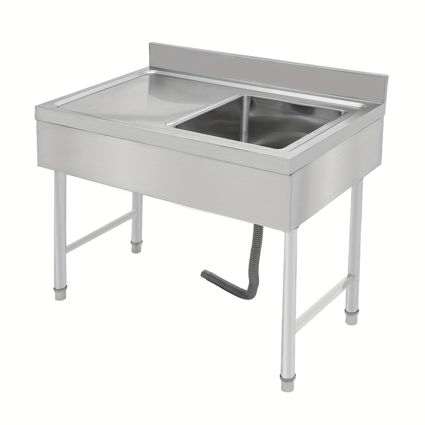 Vrijstaande RVS Spoeltafel – Keukentafel – Werktafel – Industriële Wasbak – Spoelbak – Roestvrij Staal – Verstelbare Poten – Ingebouwde Afvoer 11 cm