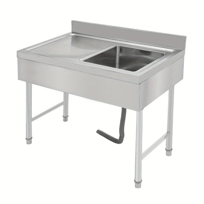 Vrijstaande RVS Spoeltafel – Keukentafel – Werktafel – Industriële Wasbak – Spoelbak – Roestvrij Staal – Verstelbare Poten – Ingebouwde Afvoer 11 cm