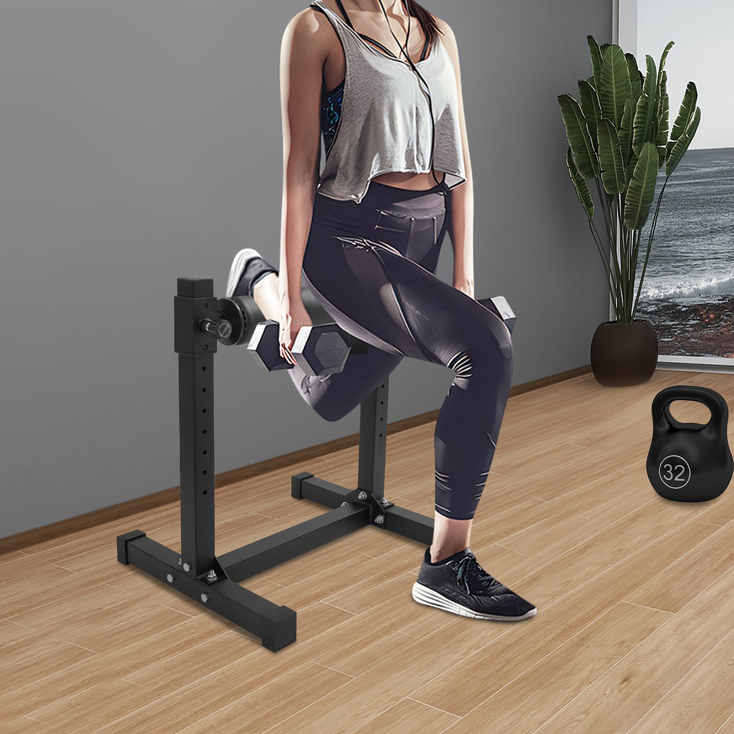 Split Squat Stand – Single Leg Squat Stand – Enkelsquat Hulpmiddel – Enkelroller – Beensteun – Zwart – Verstelbare Hoogte 9 Standen – Robuust Q235 Koolstofstaal