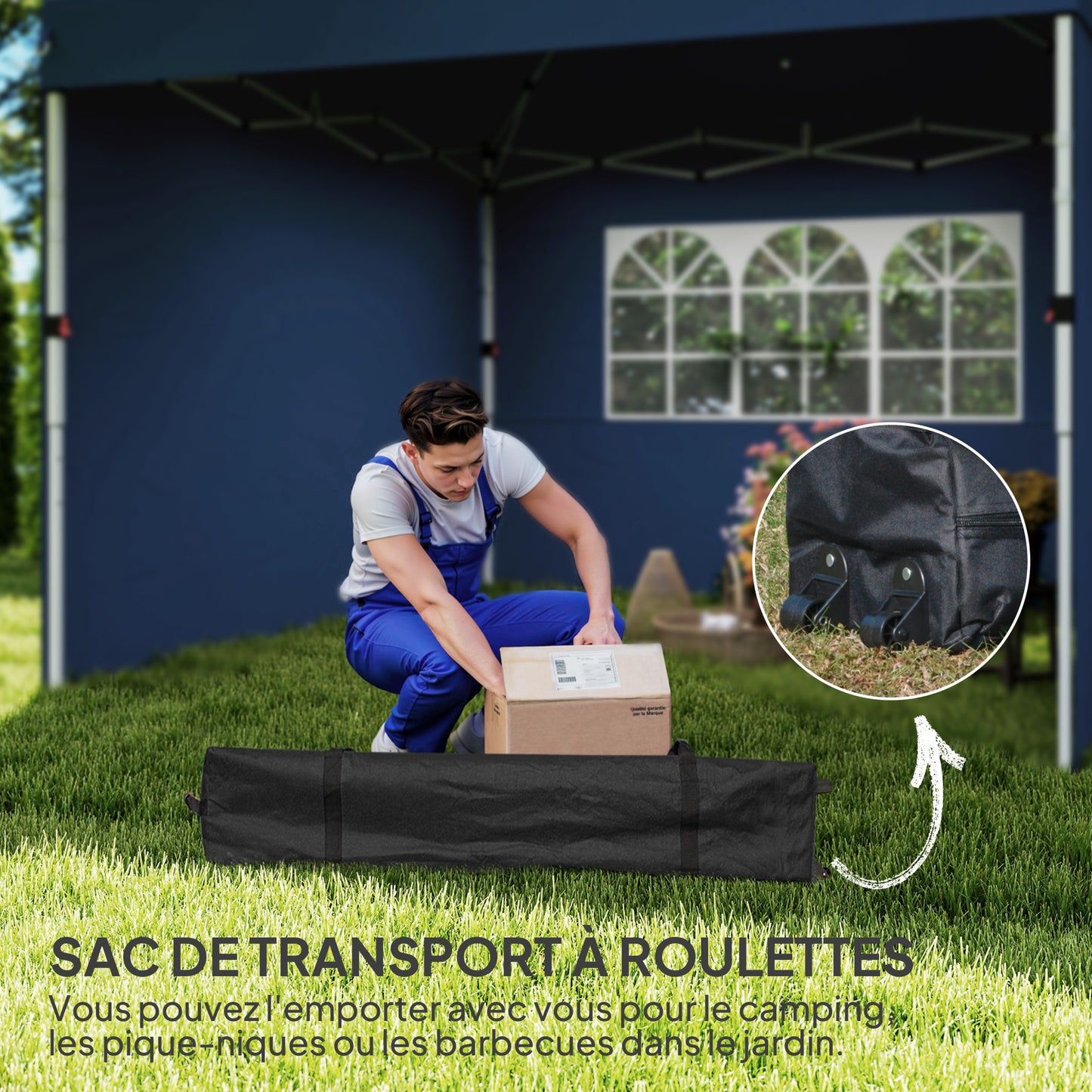 Partytent – Tuinpaviljoen – Easy-up Tent – Opvouwbare Feesttent – Tuintent – Verstelbare Hoogte – Waterdicht Oxford Stof – Draagtas Met Wieltjes – Donkerblauw