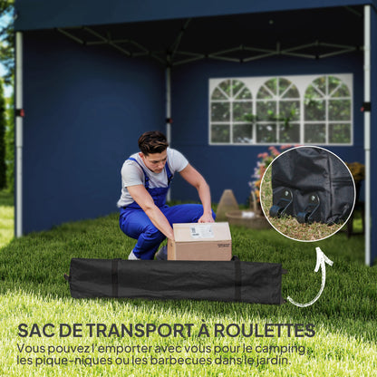 Partytent – Tuinpaviljoen – Easy-up Tent – Opvouwbare Feesttent – Tuintent – Verstelbare Hoogte – Waterdicht Oxford Stof – Draagtas Met Wieltjes – Donkerblauw