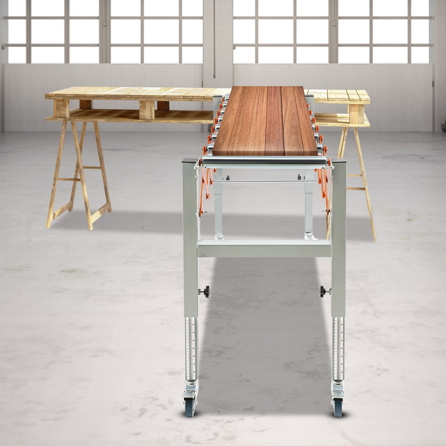 Verstelbare Transporttafel – Transporttafel Trolley – Werkbank – Transportwagen – Vouwbare Transporttafel – Robuuste IJzeren Constructie – Verstelbare Lengte 46-130 cm & Hoogte 50-80 cm – Met 4 Zwenkwielen Met Remmen