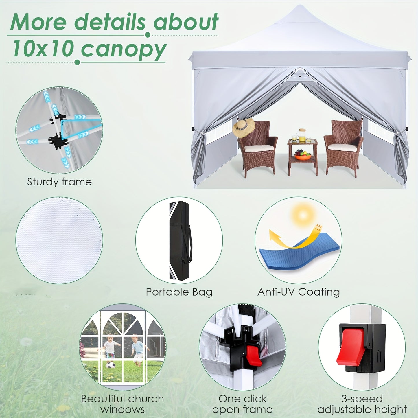 Partytent – Paviljoen – Pop-up Tent – Vouwtent – Tuintent – 3,05x3,05 m – Verstelbare Hoogte – 4 Afneembare Zijwanden