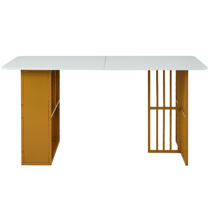 2-delige Buitentafel Set – Koffietafel – Bijzettafel – Tuinset – Patio Meubels – Stalen Frame – Marmerlook Tafelblad – Weerbestendig – Modern Geometrisch Design