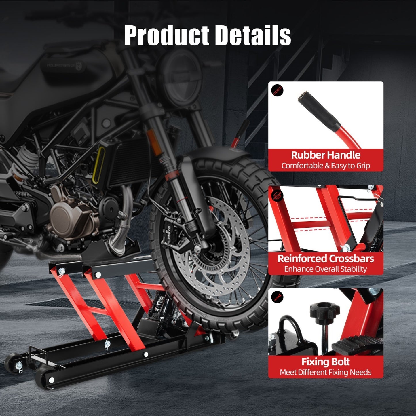 Motorfietsbrugwagen – Motorlift – Hydraulische Motorlift – Motorhefbrug – Motor Tilplatform – Hoog Draagvermogen 680 kg – 3 Veiligheidspennen & 4 Wielen
