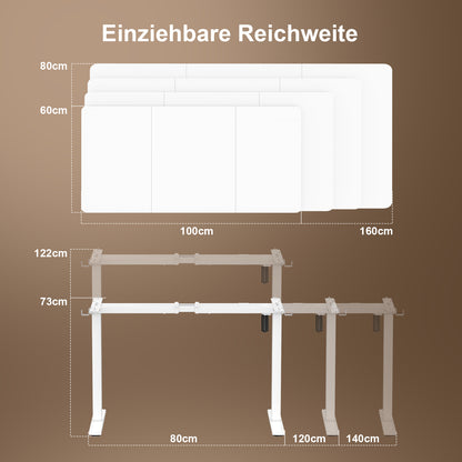 Zit Sta Bureau Frame – Bureau Onderstel – Bureau Poten – Verstelbaar Bureau – Sta Bureau – In Hoogte Verstelbaar 73-122 cm – Lengte Verstelbaar 80-140 cm – Met Stevige Beensteun – Robuust IJzeren Frame